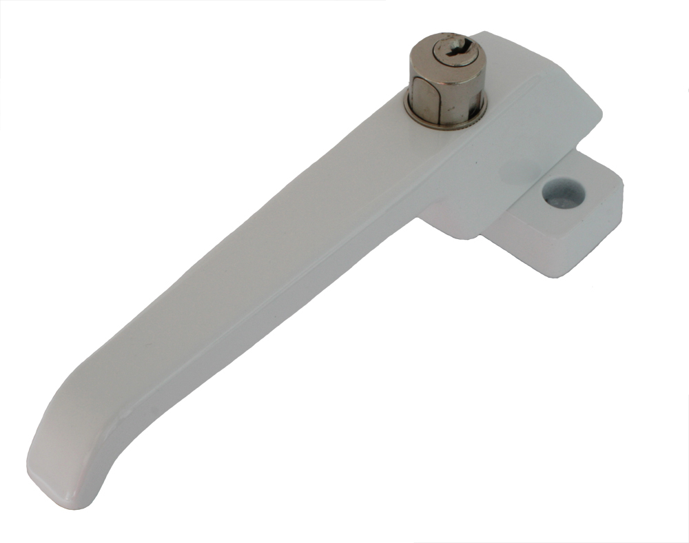 Abschließbarer Fenstergriff m. Stift-Druckzylinder Nr.: 150 weiß / mit losem 7 mm Vierkantstift Abschließbarer Fenstergriff m. Stift-Druckzylinder Nr.: 150 weiß / mit losem 7 mm Vierkantstift