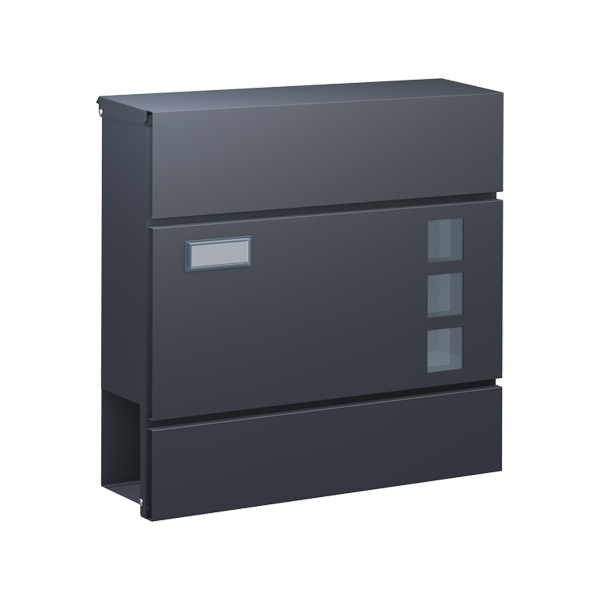 Soft-Close-Stahl-Briefkasten / anthrazit matt mit Namensschild und je 2 Schlüsseln / Einwurf C4