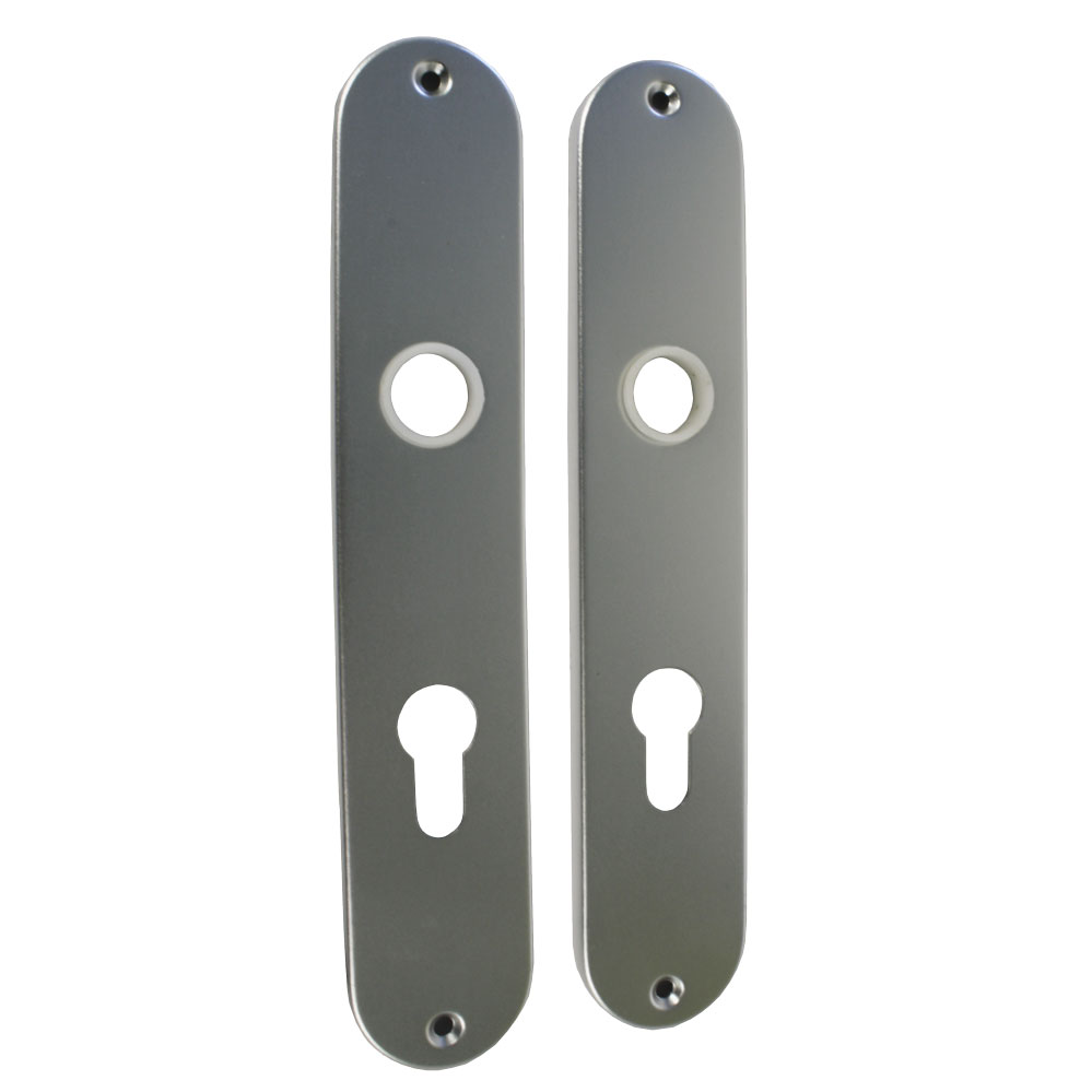 Ovales Langschildpaar / Abmessung: 237 x 43 mm PZ-gelocht / 72 mm / F1-eloxiert / gepresst