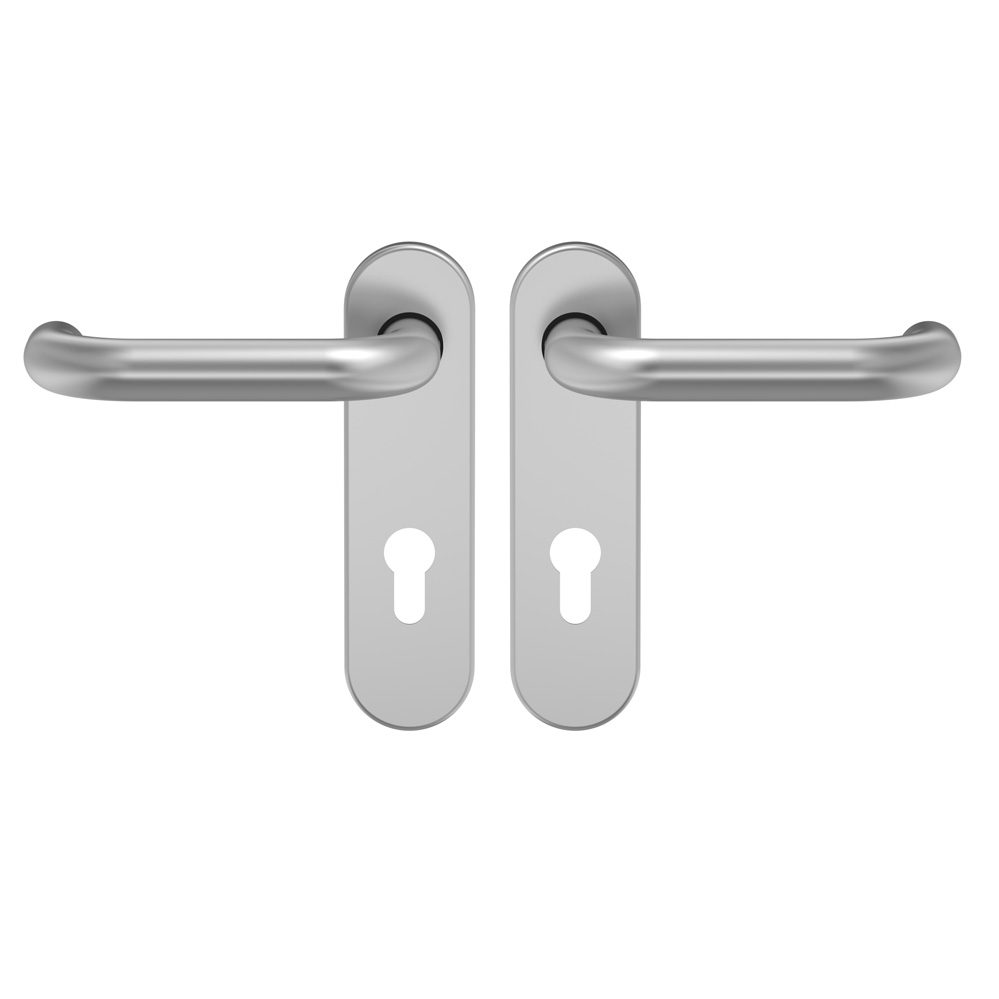 FH-Verdeckschild-Drückerkurzbeschlag / 9 mm / Nr.: 307100 / F1-elox. / festdrehbar / 72 mm