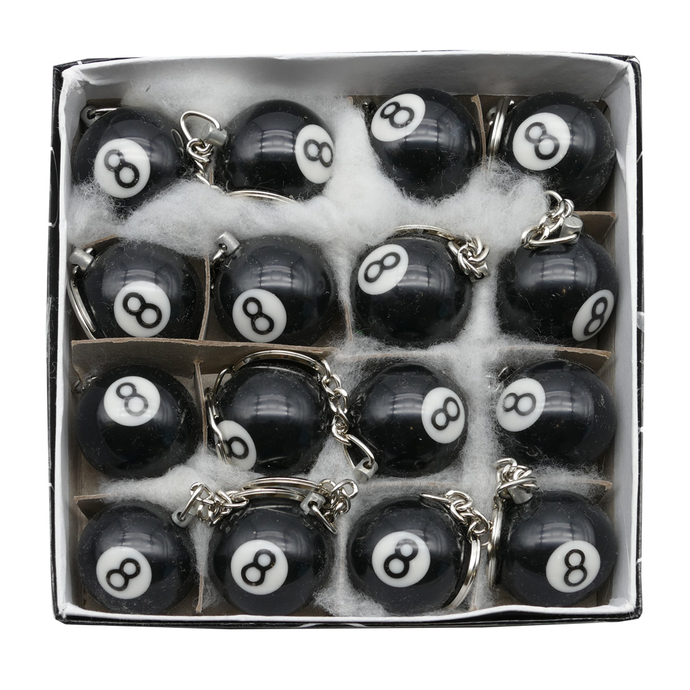 Billardkugel-Schlüsselanhänger Nr. 8 / schwarz mit Schlüsselring (32 mm Durchm.) 1 Set = 16 Stück