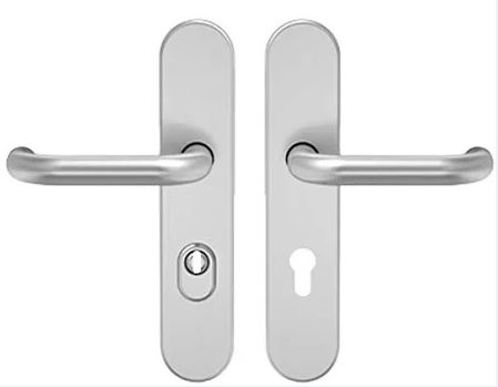 FH-Sicherheitslangschild-Drückergarnitur/ ES1 Edelstahl / 9 mm Vierkant / mit KZS 10-15 mm