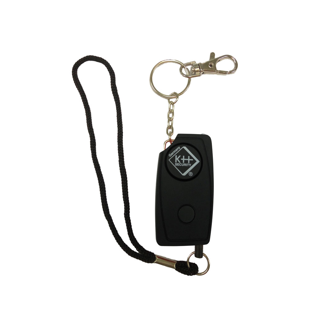 Personenschutzalarm mit LED-Licht / ca. 120 dBA schwarz / inkl. 4 x LR41 Batterien