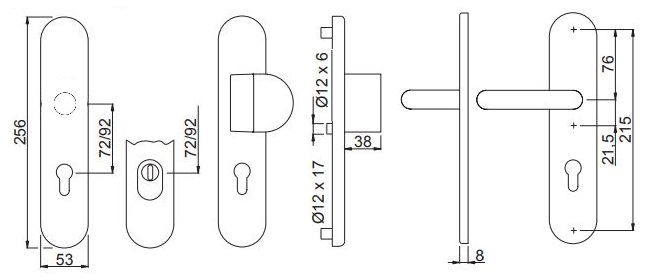 Alu-Schutzwechselgarnitur mit Kernziehschutz/ F1 72 mm / Zylindervorst. 10-15 mm / Griffplatte /ES1