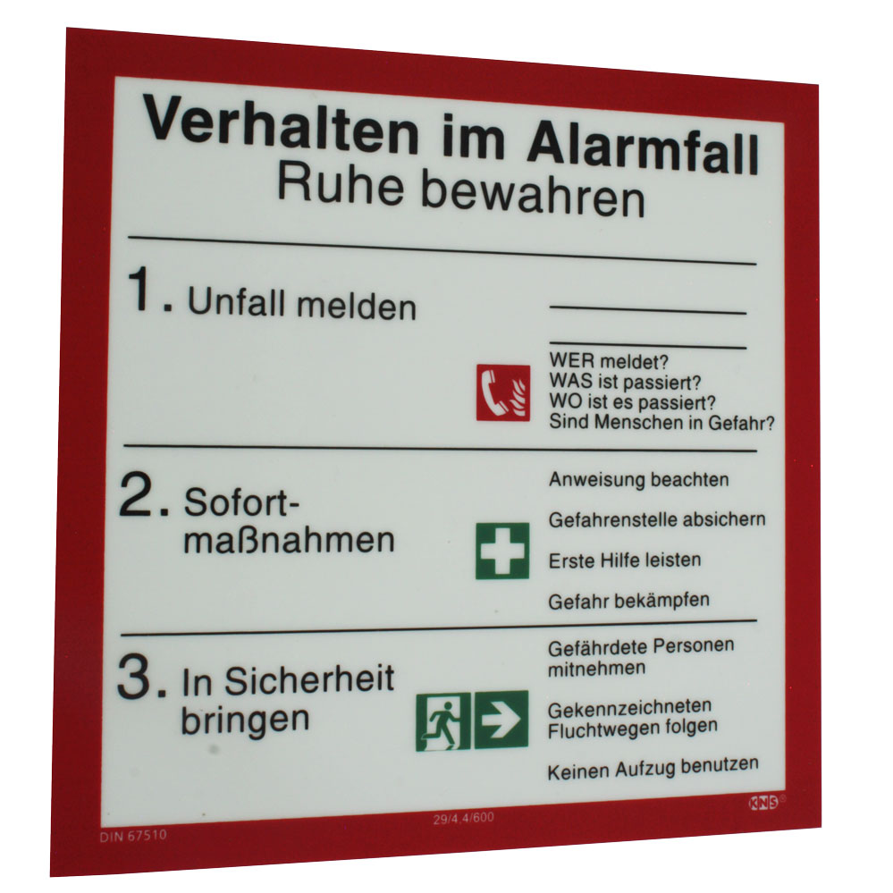 Sicherheitsaushänge: Verhalten im Alarmfall 200 x 200 mm / nach ISO 7010