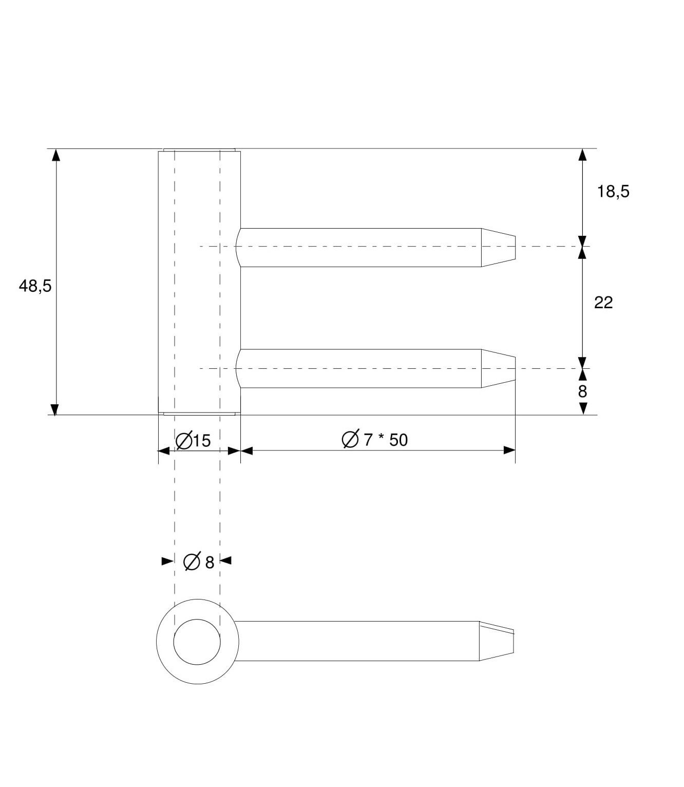 Rahmenteil für 3-tlg. 49 mm Bänder an Glastüren bei Holzzargen / Stahl vernickelt / Höhe: 48,5 mm