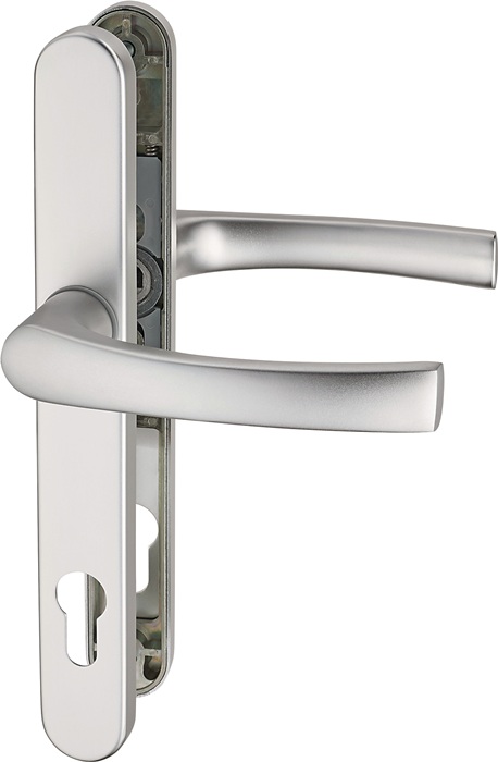 Schmalrahmenschutz-Drückergarnitur "HERA" F1-elox. / 8 mm / 92 mm / 10 mm stark