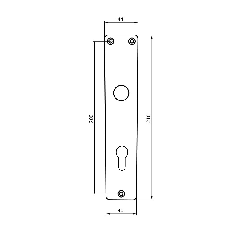 Langschildwechselgarnitur / Abm.: 216 x 44/40 mm PZ-gelocht/ 72 mm Entfernung / F2-eloxiert
