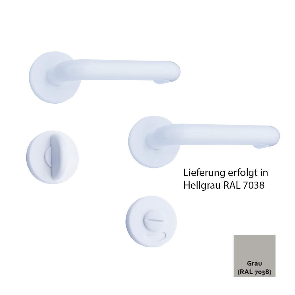 Nylon-Rosetten-WC-Drückergarnitur/ Farbe: hellgrau mit U-Formdrücker 8 mm / mit WC-Knebel