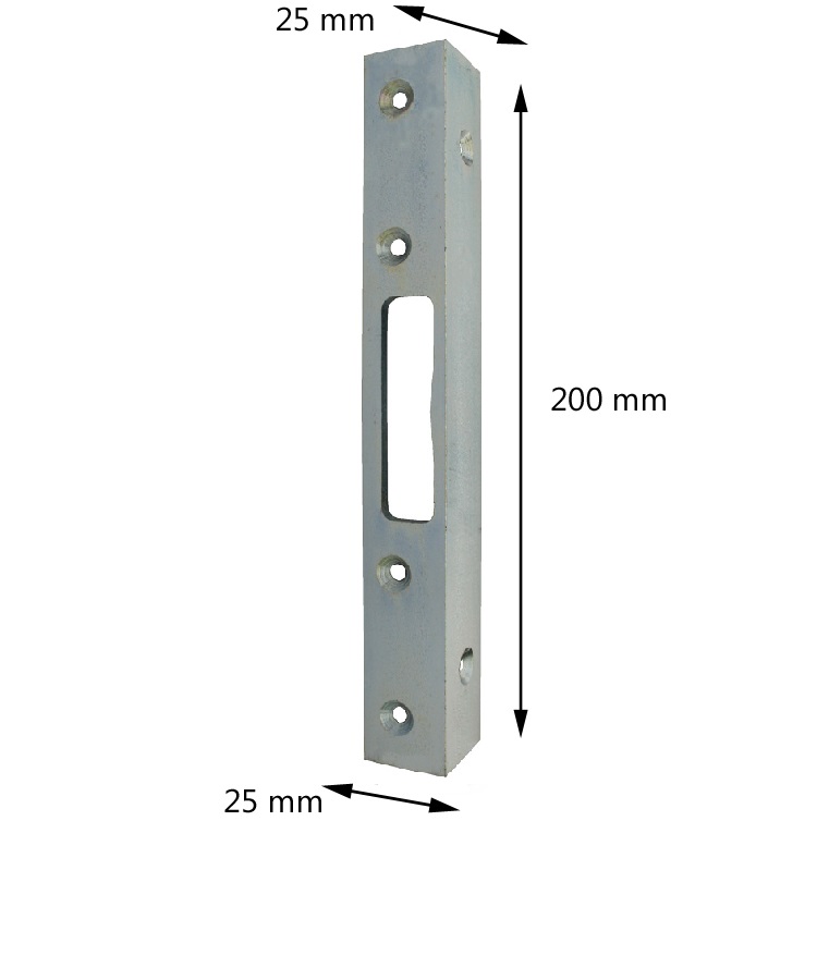 Winkelschließbleche für Zusatzschlösser mit käntigem Riegelloch, 200x25x25x3 mm, verzinkt