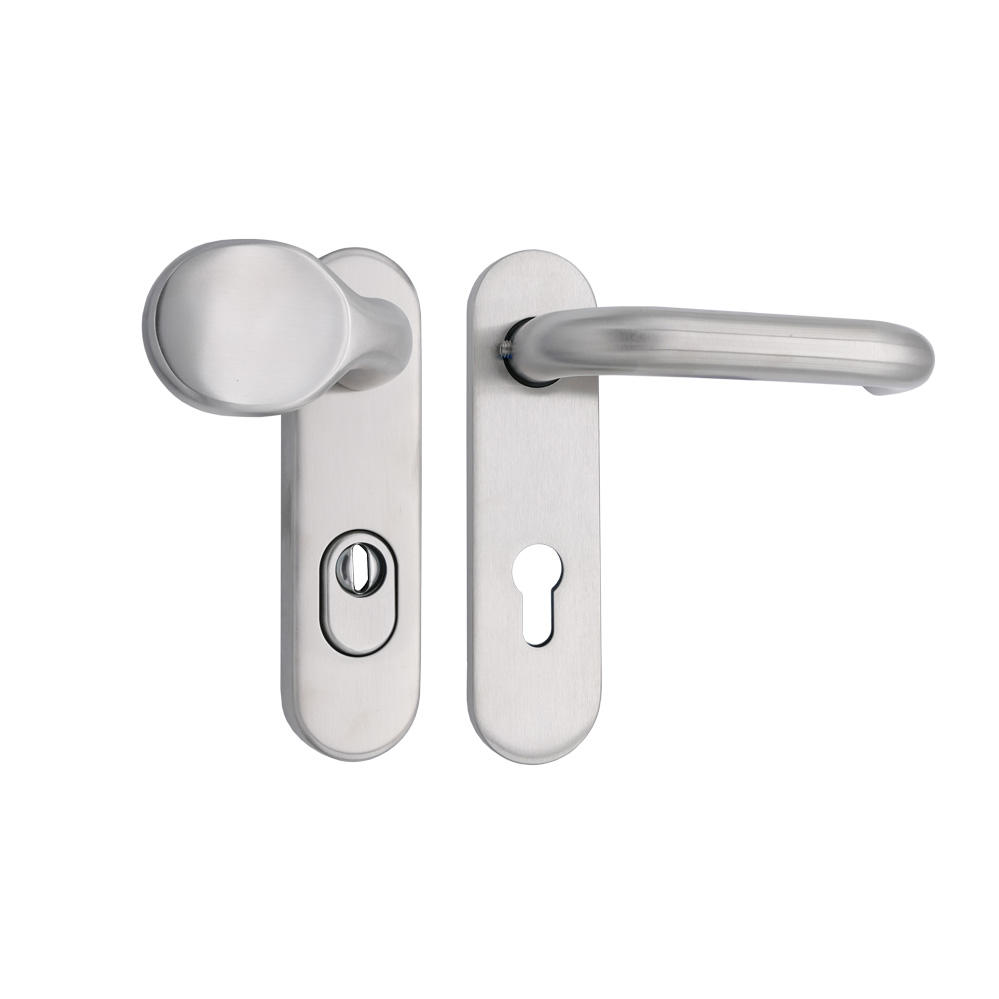 FH-Sicherheitskurzschildwechselgarnitur / ES1 mit abgekr. Griffplatte / Edelstahl / 72 mm / 9 mm FH-Sicherheitskurzschildwechselgarnitur / ES1 mit abgekr. Griffplatte / Edelstahl / 72 mm / 9 mm