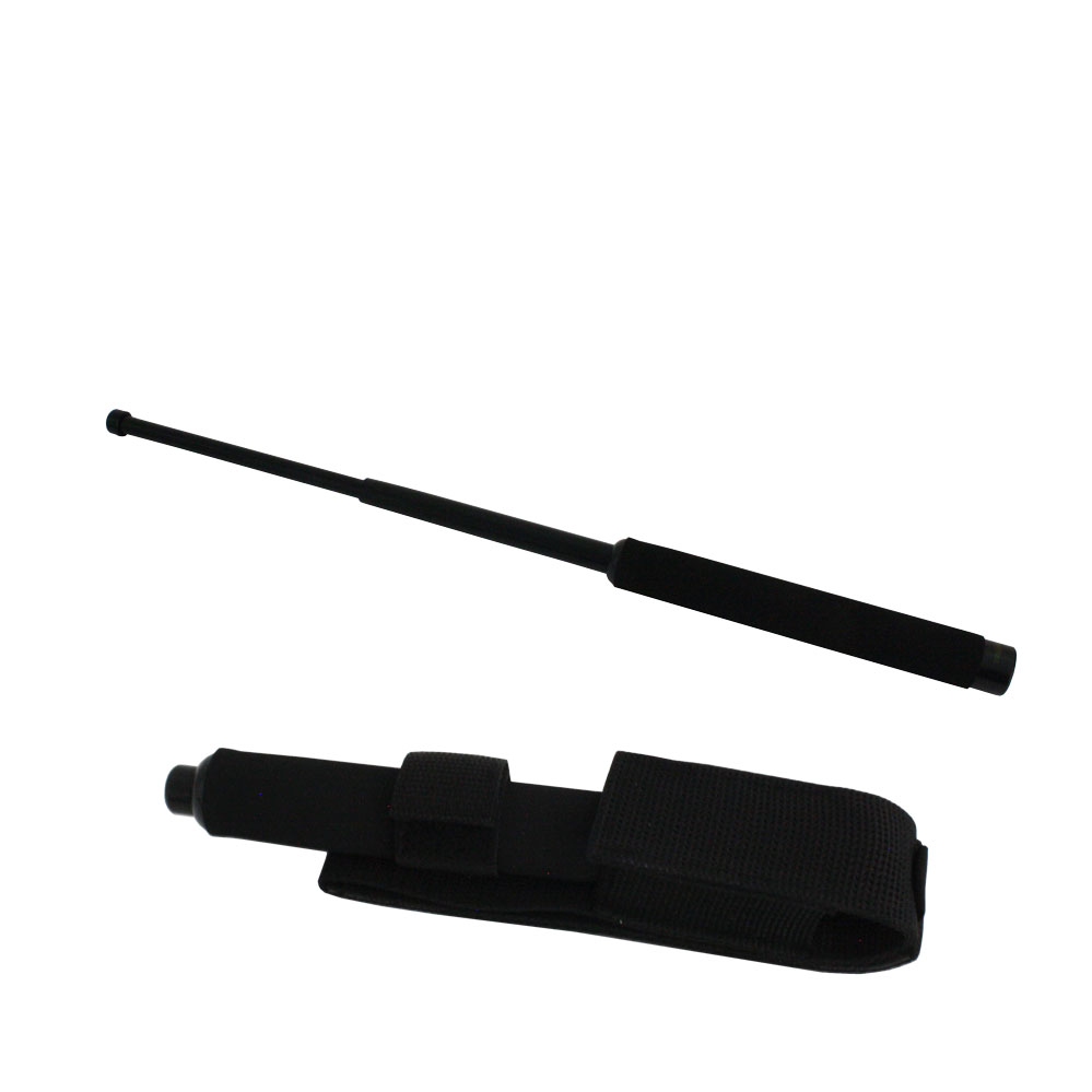 Teleskopschlagstock schwarz / inkl. Holster aus robustem Cordura / mit Moosgummigriff