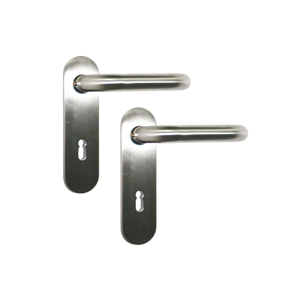 Ztr.-Kurzschild-Drückergarnitur / 8 mm BB-gelocht / Nr. 106500-BB / Edelstahl