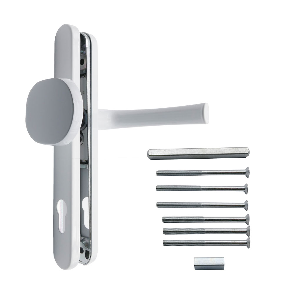 Schmalrahmenschutzgarnitur mit Griffplatte "HERA" weiß / 8 mm / 92 mm / 10 mm stark