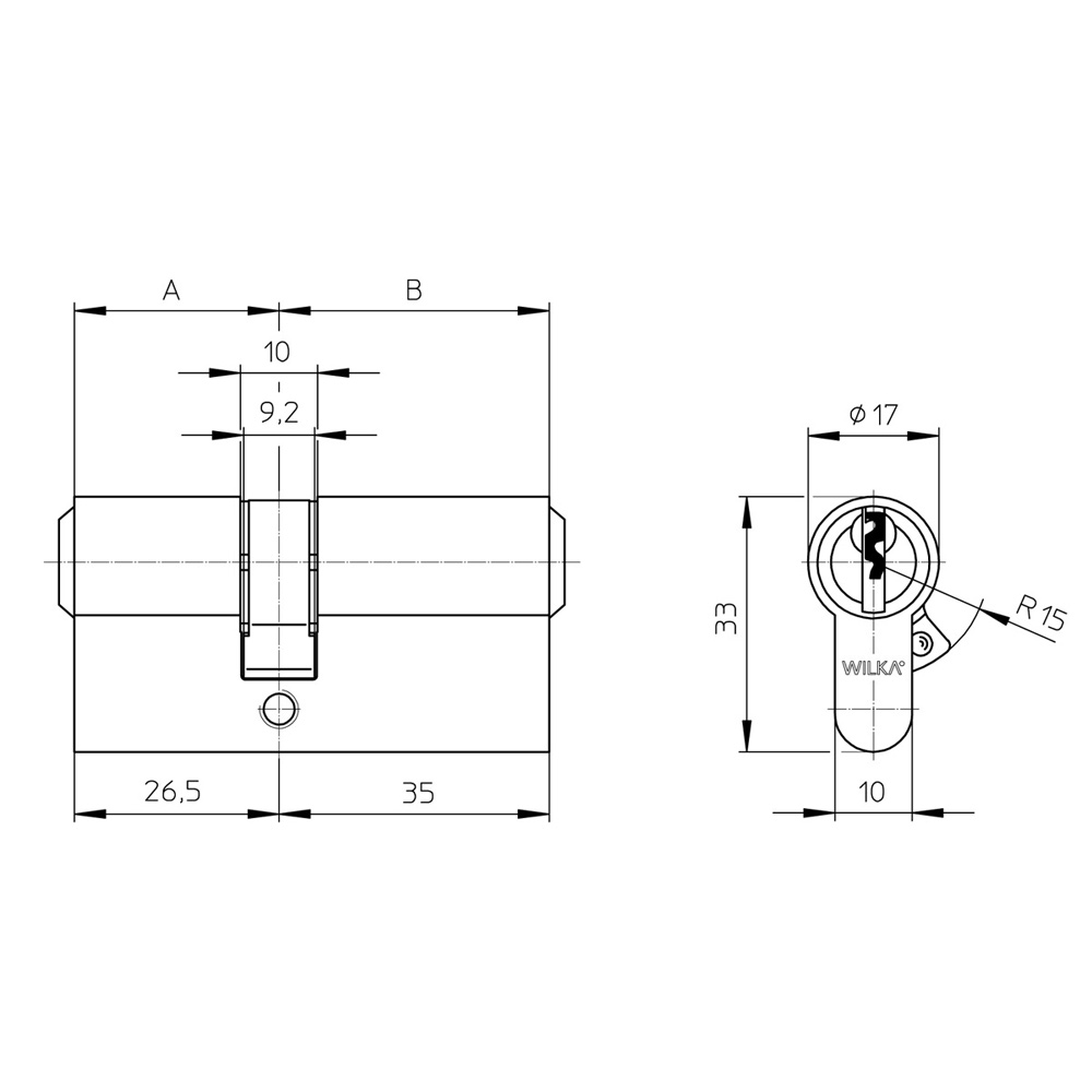 WILKA-Profildoppelzylinder mit N+G-Funktion Nr. 1483, Länge: 26/35 mm, verschiedenschließend