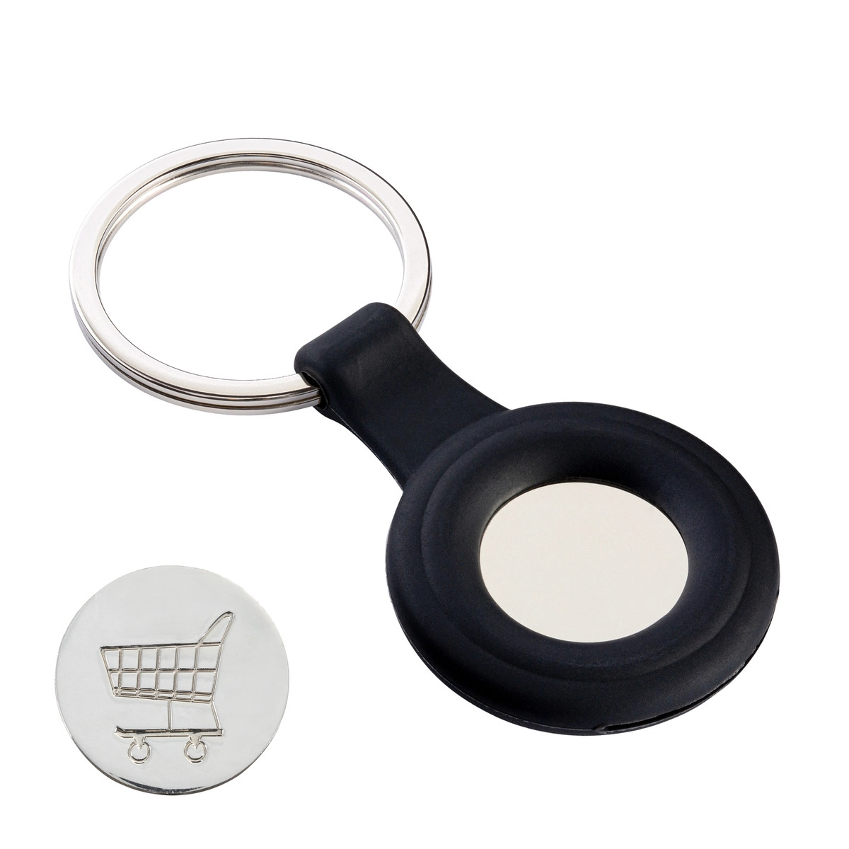 Schlüsselanhänger "Portola" mit Silikonring mit Einkaufswagenchip und mit Schlüsselring 35 mm