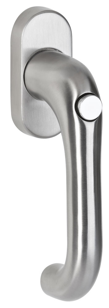 U-Form-Fenstergriff mit Druckknopf / Edelstahl matt / mit 90 Grad Rasterung U-Form-Fenstergriff mit Druckknopf / Edelstahl matt / mit 90 Grad Rasterung