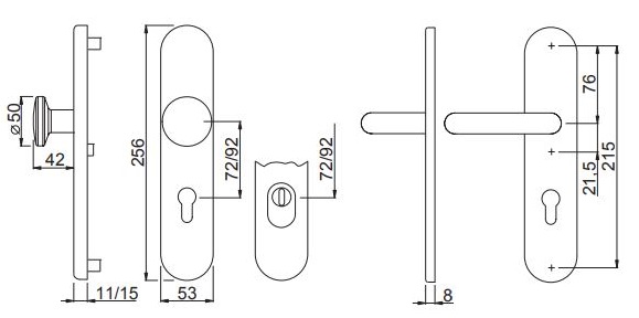 Aluminium-Schutzwechselgarnitur mit Kernziehschutz 72 mm / Zylindervorstand 10-15 mm / F1-elox. / ES1