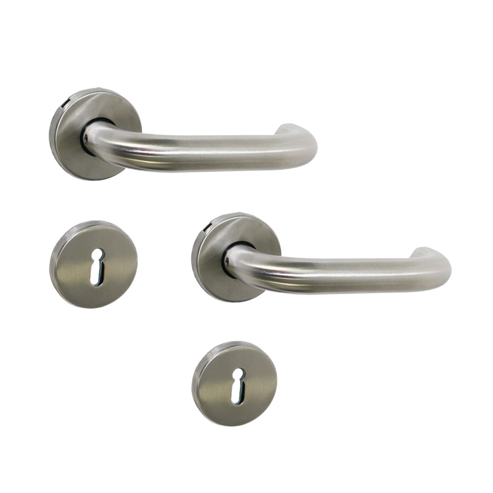 Ztr.-Rosetten-Drückergarnitur / 8 mm BB-gelocht / Nr. 156500-BB / Edelstahl