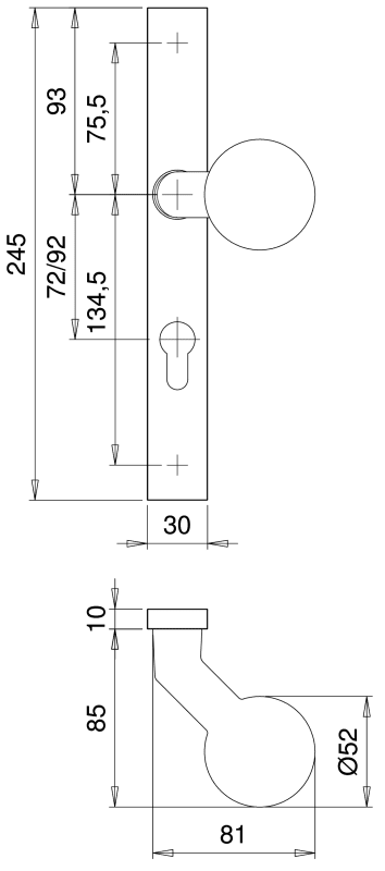 Schmalrahmenschutzgarnitur "ECKIG" F1-elox. / 8 mm / 92 mm / 10 mm stark