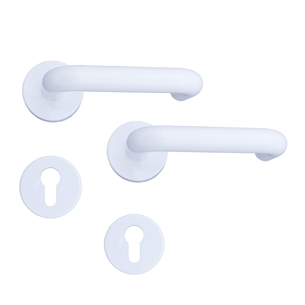 Nylon-Rosetten-PZ-Drückergarnitur / Farbe: weiß mit U-Formdrücker 8 mm / PZ-gelocht