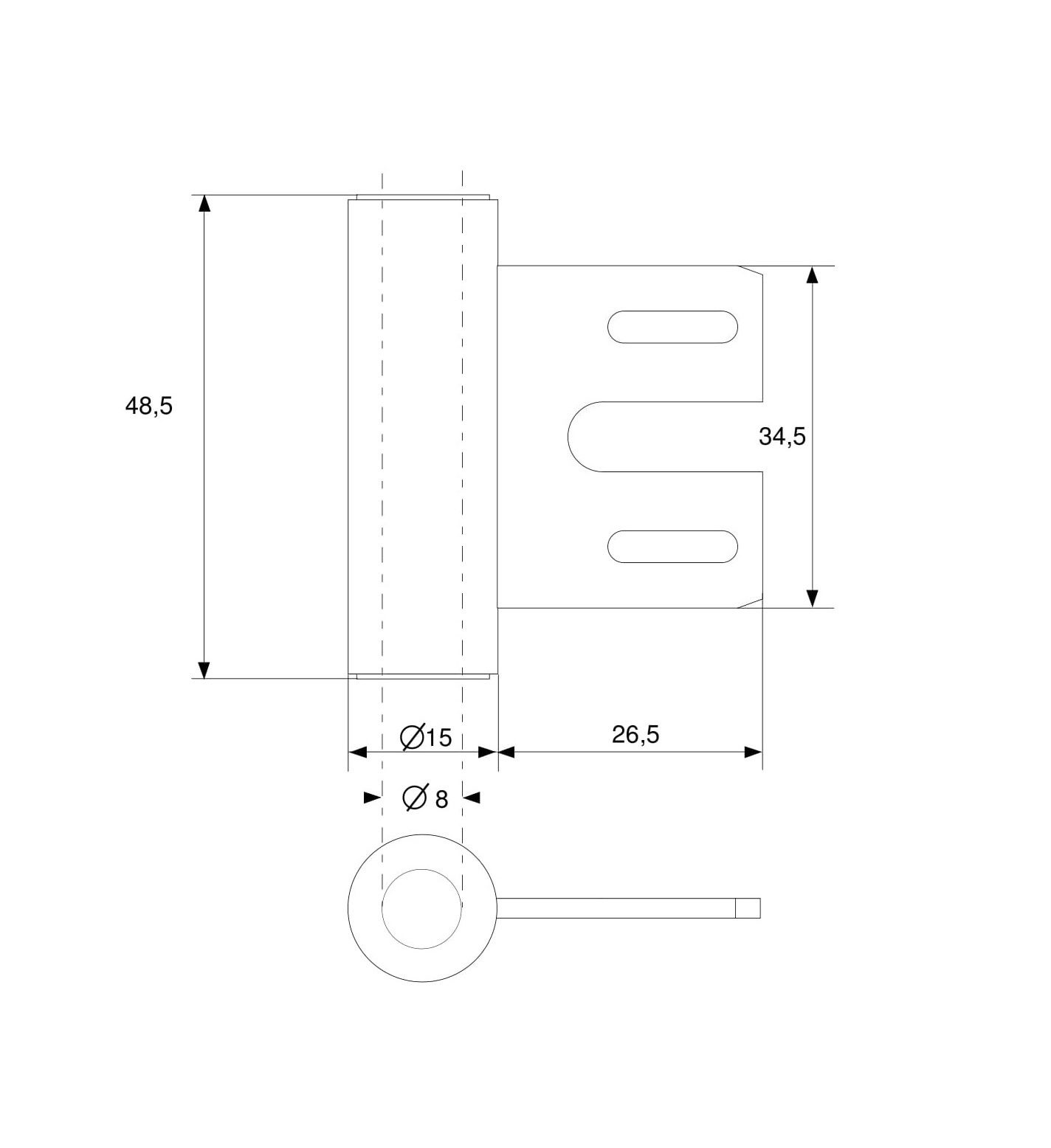 Rahmenteil für 3-tlg. 49 mm Bänder an Glastüren bei Stahlzarge / Stahl vernickelt / Höhe: 48,5 mm