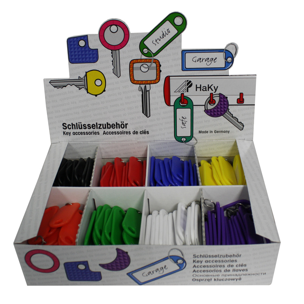 Schlüsselanhänger mit S-Haken und Öse VERKAUFSSCHAUKARTON, farblich sortiert Schlüsselanhänger mit S-Haken und Öse VERKAUFSSCHAUKARTON, farblich sortiert