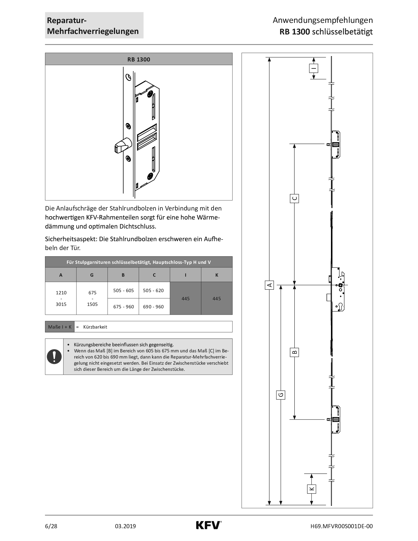 Stulpgarnitur für KFV-Reparaturverschluss RB1300SG Nr. RB1300 / U-Stulp 24 x 2,5 x 6 mm / Niro / 92mm