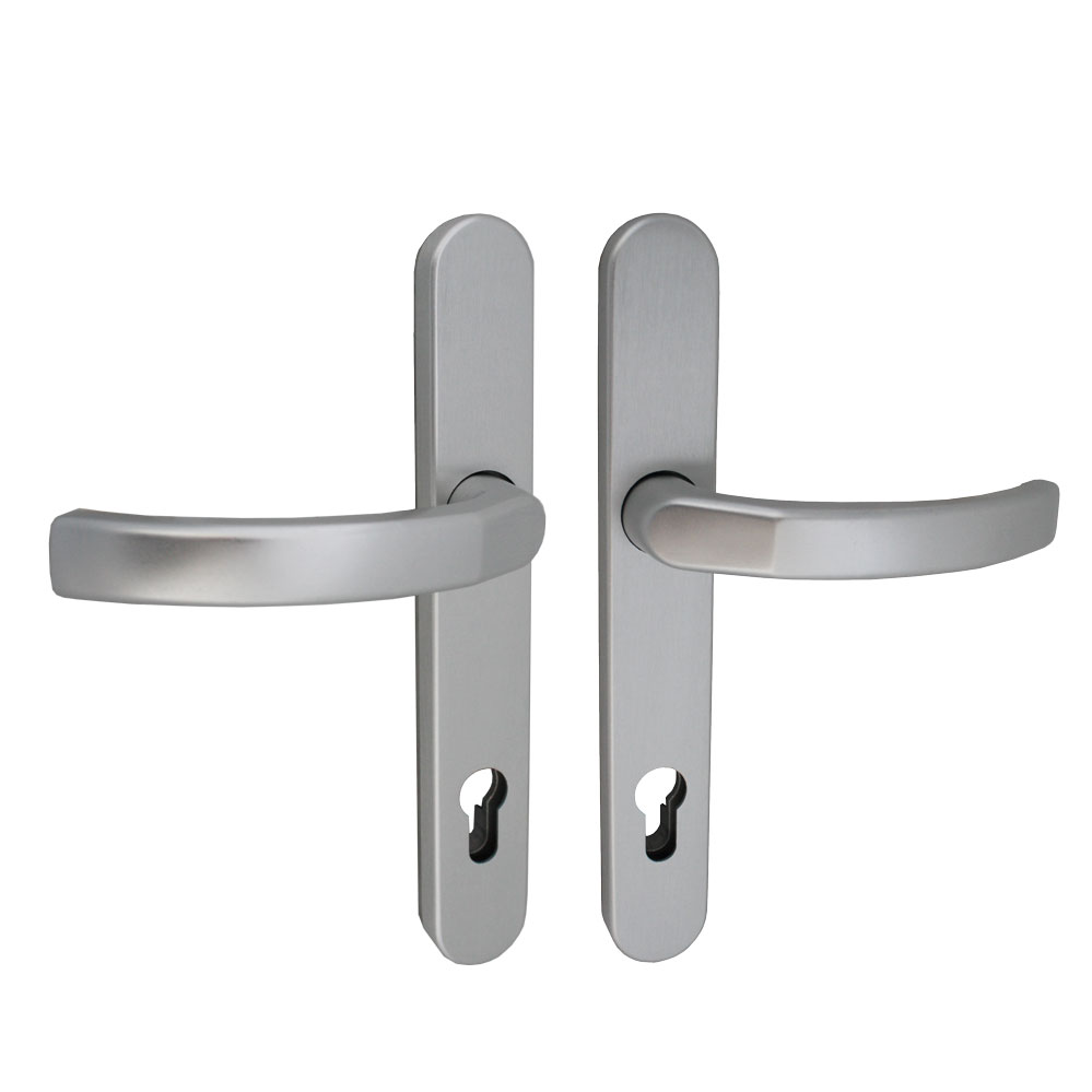 Schmalrahmenschutz-Drückergarnitur "VARIABEL" / F1-elox. / 8 mm / 92 mm / 12 mm stark