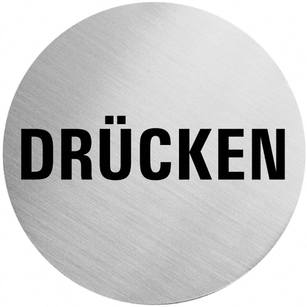 Selbstklebende Türschilder "Drücken" Art.-Nr.: 7047 EDELSTAHL, 60 mm Durchmesser Selbstklebende Türschilder "Drücken" Art.-Nr.: 7047 EDELSTAHL, 60 mm Durchmesser