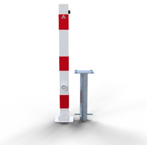 Umlegbarer Absperrpfosten mit Dreikantverschluss / 900 mm Überflur