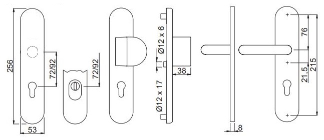 Edelstahl-Schutzwechselgarnitur mit Kernziehschutz 72 mm / Zylindervorstand 10-15mm / Griffplatte/ES1