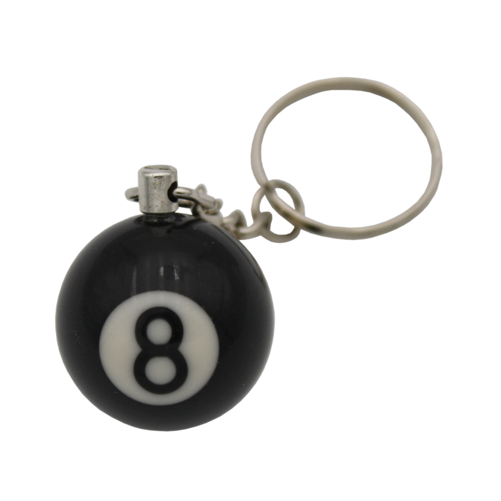 Billardkugel-Schlüsselanhänger Nr. 8 / schwarz mit Schlüsselring (25 mm) und Kette