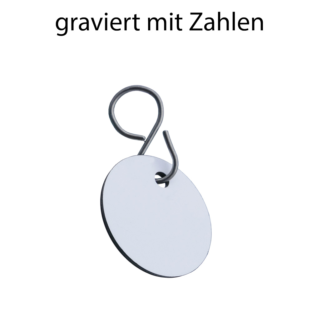 Kunststoffmarken: weiß / Druckfarbe: schwarz Zahl: Kunststoffmarken: weiß / Druckfarbe: schwarz Zahl: