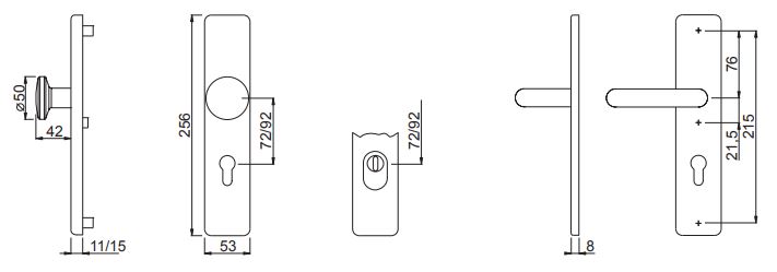Aluminium-Schutzwechselgarnitur mit Kernziehschutz 72 mm / Zylindervorstand 10-15mm / ES1 / F1-elox.