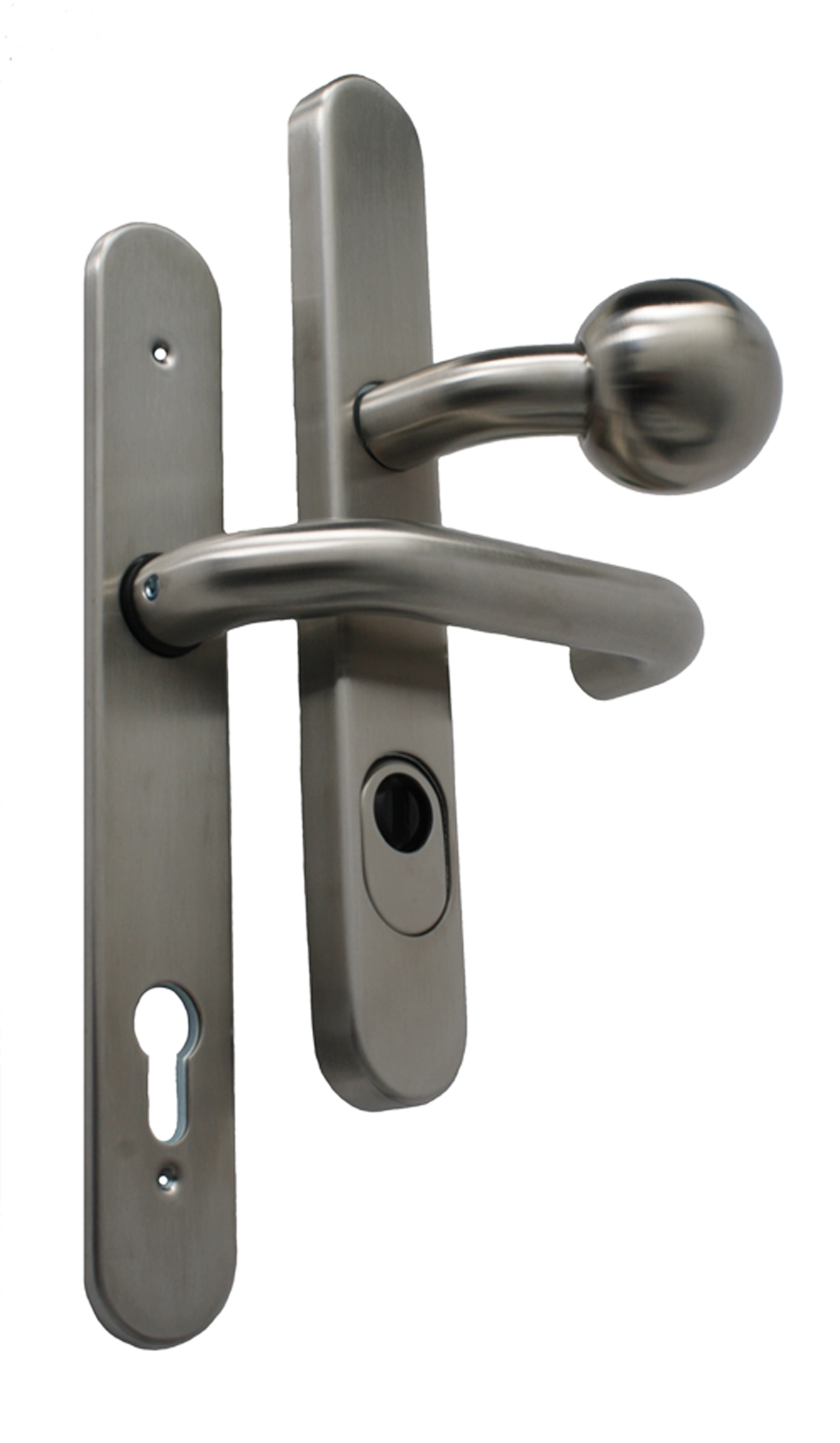 Schmalrahmenschutzgarnitur mit abgekr. Kugelknopf EDELSTAHL / 8mm / 92mm / 8-15mm Zyl.-vorst. / ES1