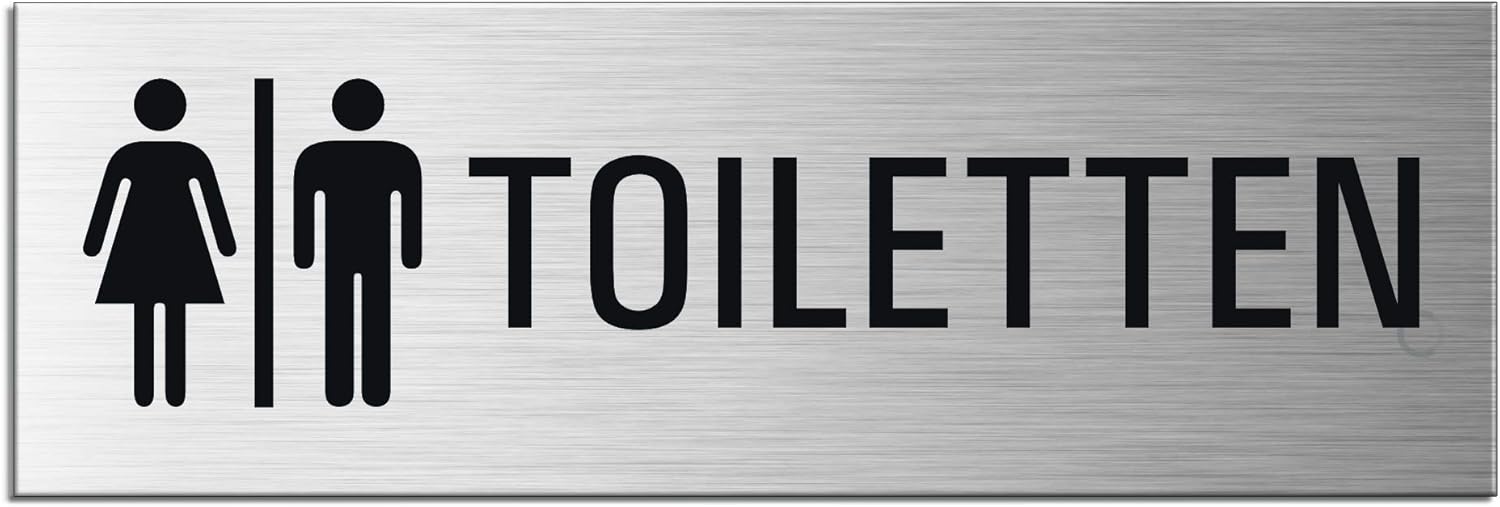 Selbstklebende Schilder aus Aluminium / 240x80 mm Steelox Edelstahloptik / Toiletten Damen + Herren