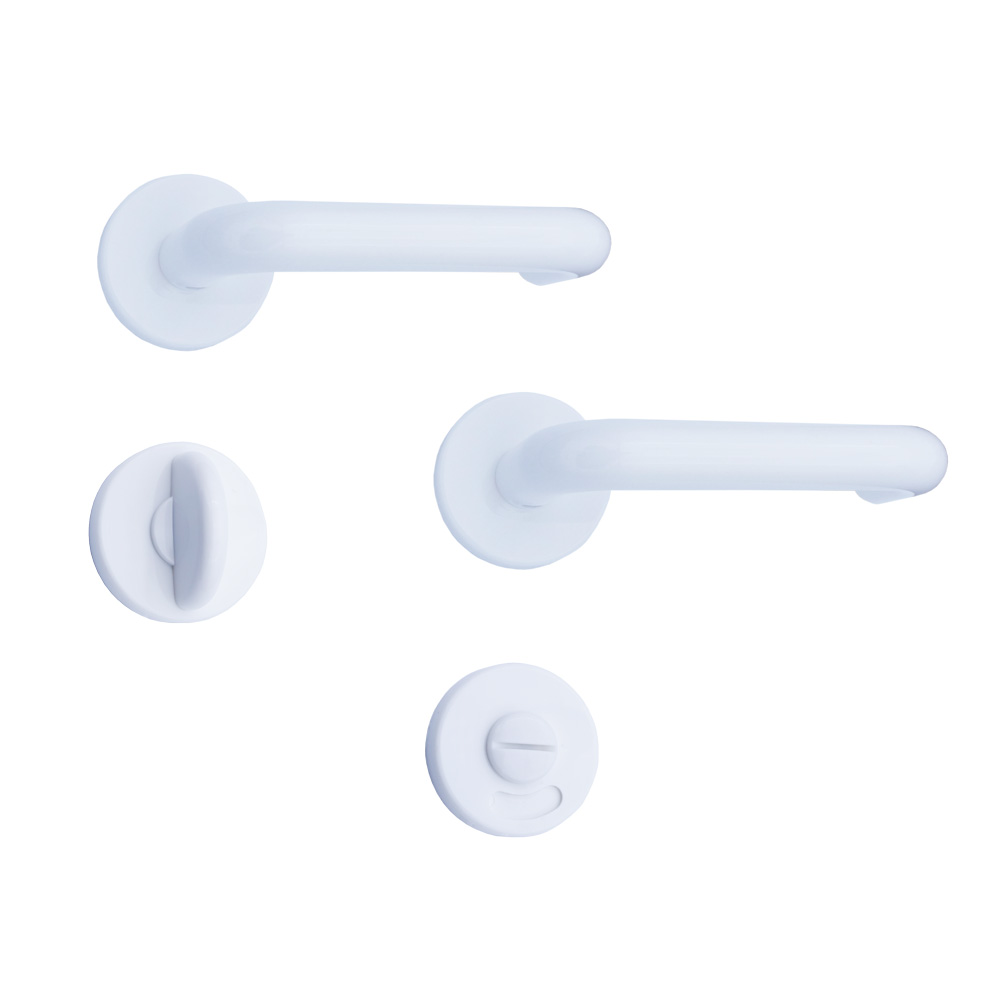 Nylon-Rosetten-WC-Drückergarnitur / Farbe: weiß mit U-Formdrücker 8 mm / mit WC-Knebel