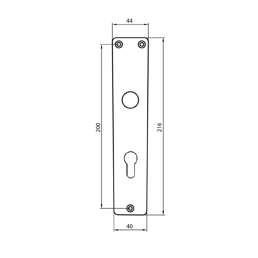 Langschildpaar / Abmessung: 216 x 44/40 mm PZ-gelocht / 72 mm / F1-eloxiert / gepresst