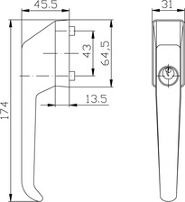 Abschließbarer Fenstergriff m. Stift-Druckzylinder Nr.: 150 F1-eloxiert/ mit losem 7mm Vierkantstift