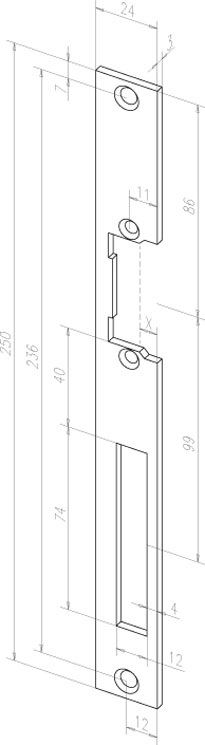 Flachschließbleche für Aluprofil / 250x24x3 mm verzinkt / vorgerichtet für elektrischen Türöffner