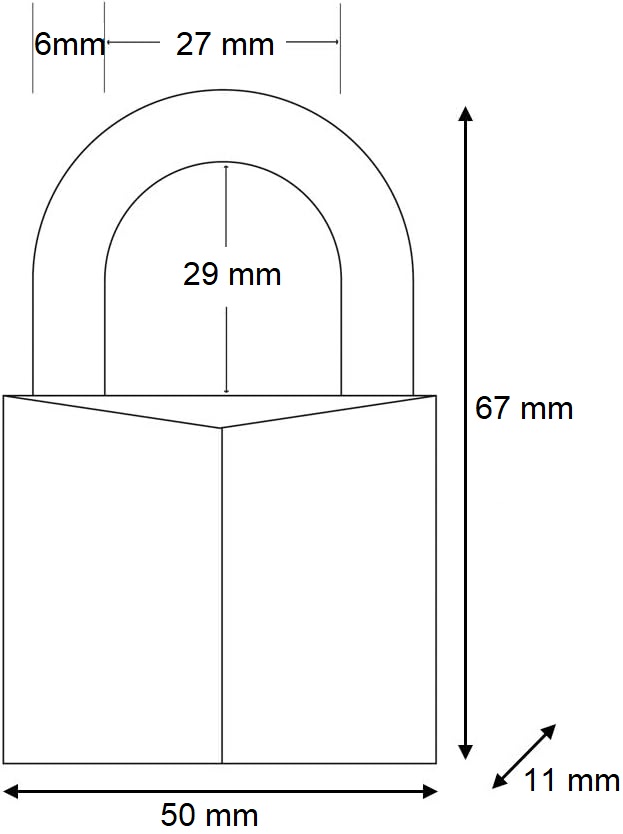 Vorhangschloss Standard mit gehärtetem Stahl-Bügel Nr. CAD 50 / einseitige Verriegelung / Messing