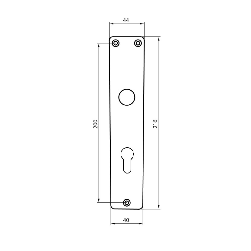 Langschildpaar / Abmessung: 216 x 44/40 mm PZ-gelocht / 72 mm / F2-eloxiert / gepresst