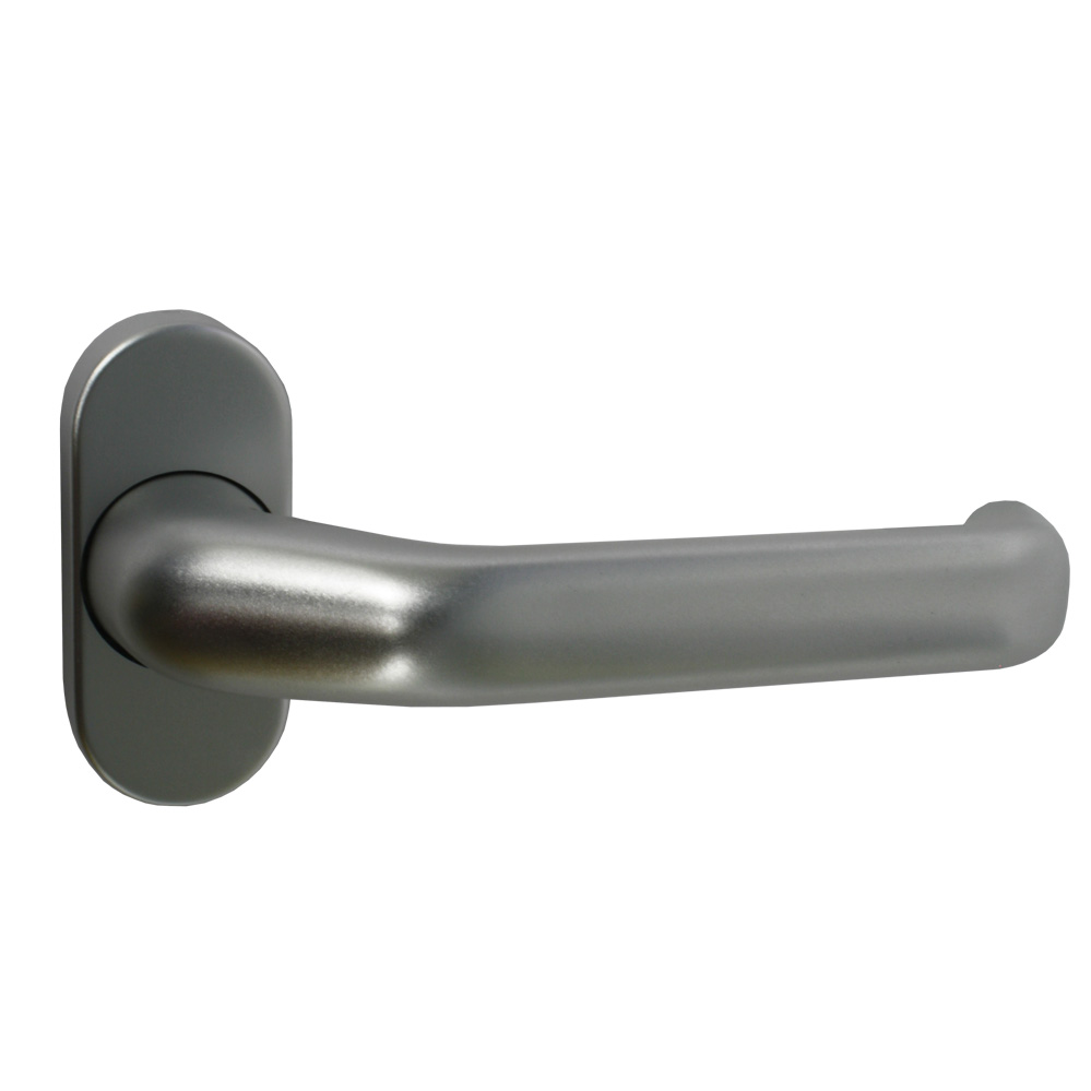 Metalltürdrückerlochteil festdr. auf ovaler Rosette / F1-eloxiert / 8 mm / LA = 50 mm Metalltürdrückerlochteil festdr. auf ovaler Rosette / F1-eloxiert / 8 mm / LA = 50 mm