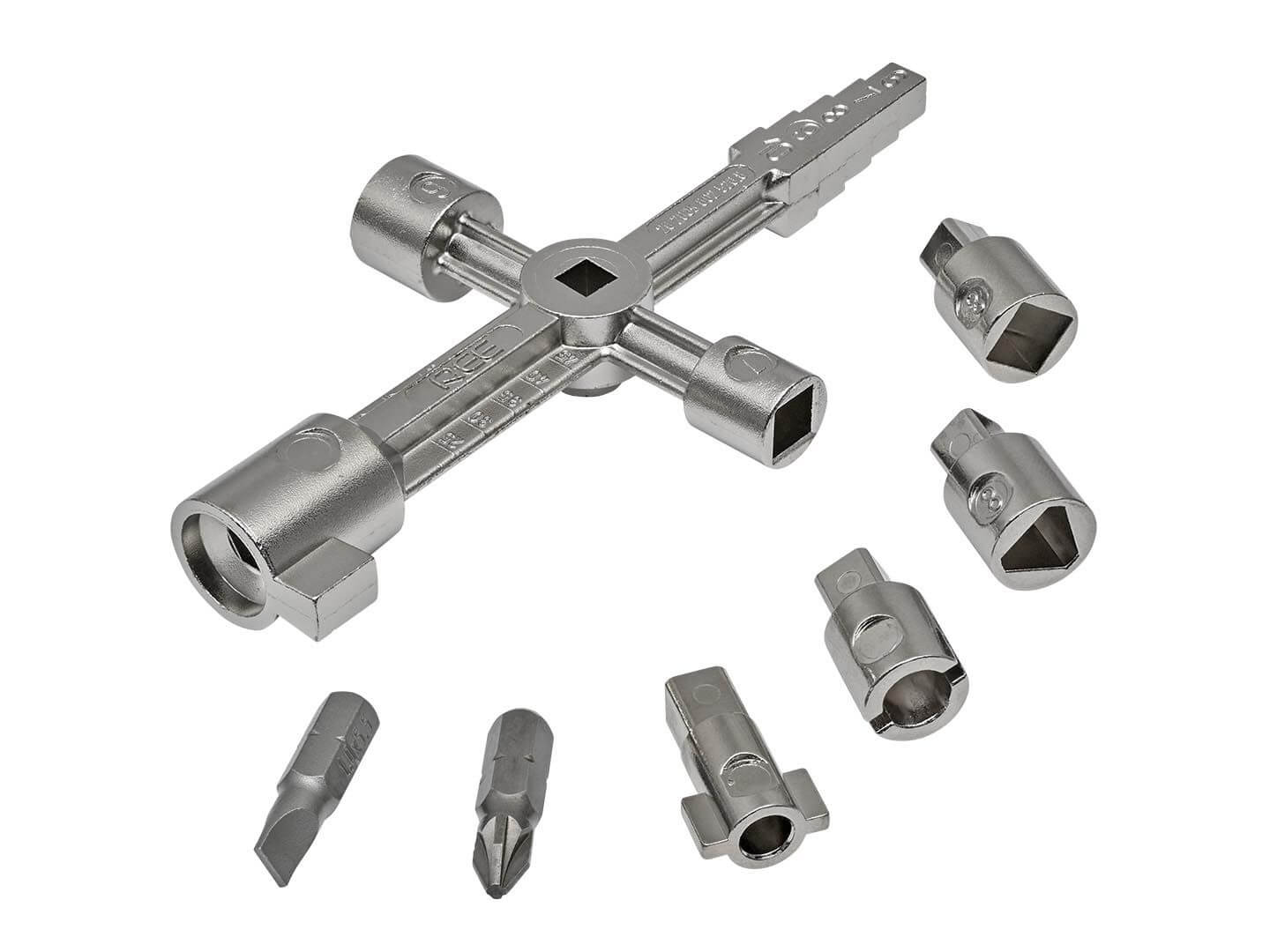 Multifunktionsschlüssel aus Zinkdruckguss mit magnetischer Bit- und Adapteraufnahme