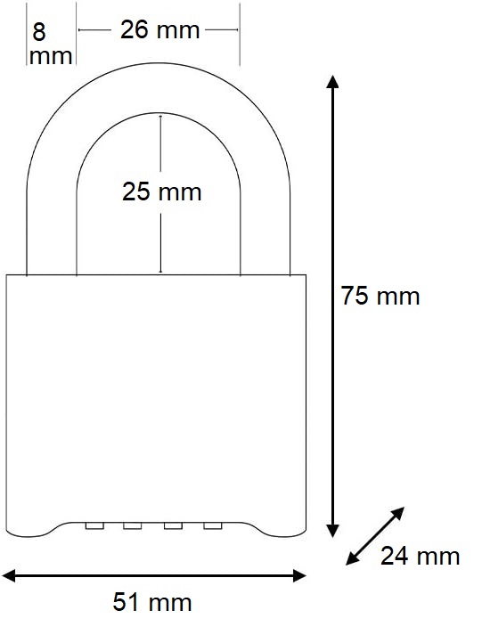 Vorhängeschloss mit 4-stelliger Zahlenkombination Gehäuse aus Zink mit Messing finish (52 x 38 mm)