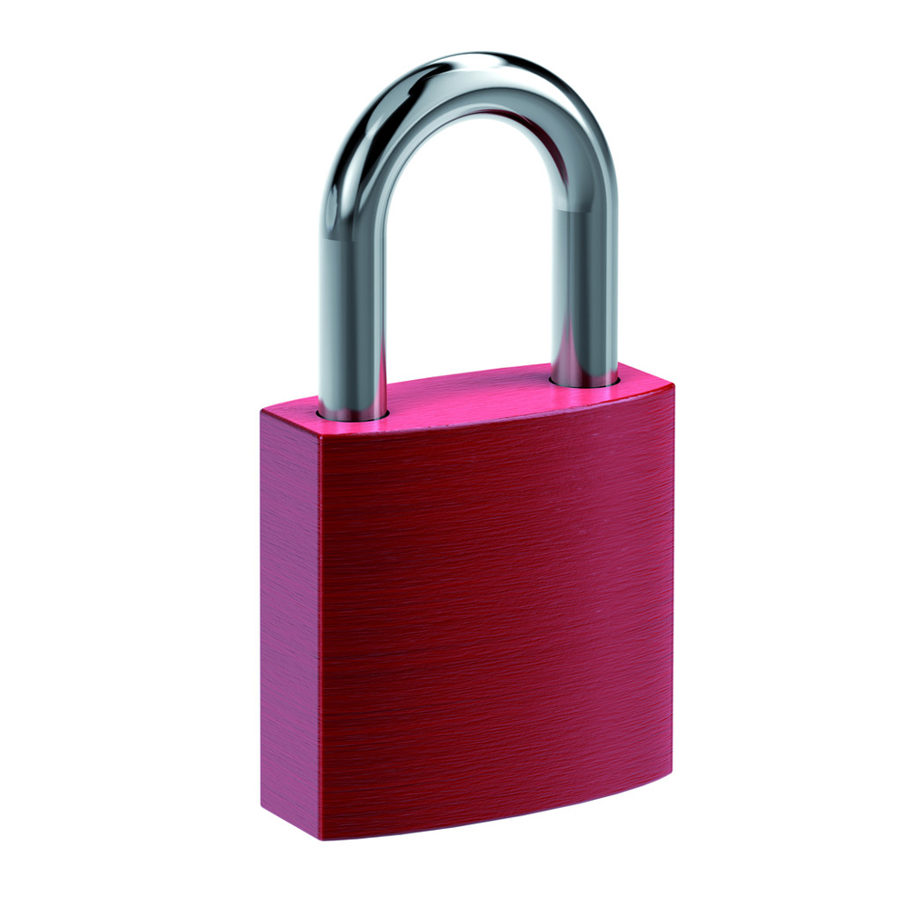 Aluminium-Vorhangschloss / inkl. 2 Schlüssel rot / gehärteter Stahlbügel / beids. Verriegelung