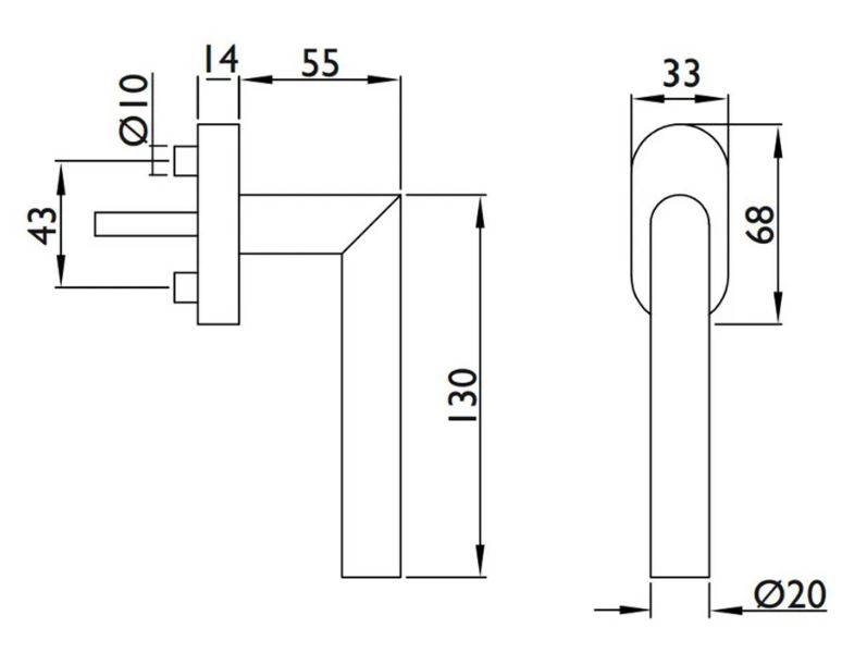 Fenstergriff mit Rasterung / Edelstahl / CL-Form mit 2 x 7 mm Vierkant-Stiften (lose)
