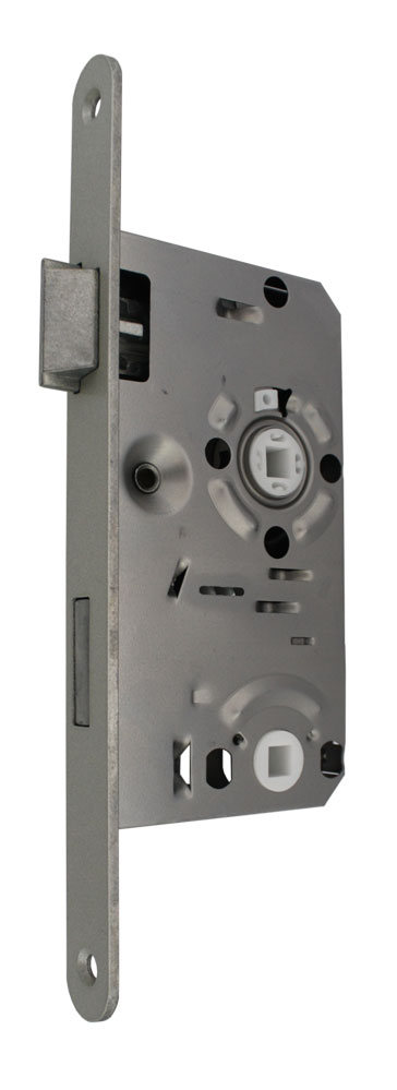 WC-Einsteckschloss / 55-Dorn / 78mm / 8mm / DLS / Falz / Stulp: Alu-silber-finish: 235 x 20 mm rund