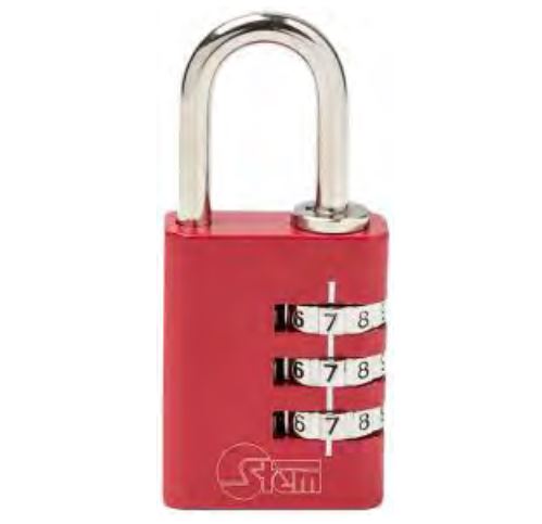 Aluminium-Vorhangschloss mit Zahlenkombination 30 mm / Farbe: rot